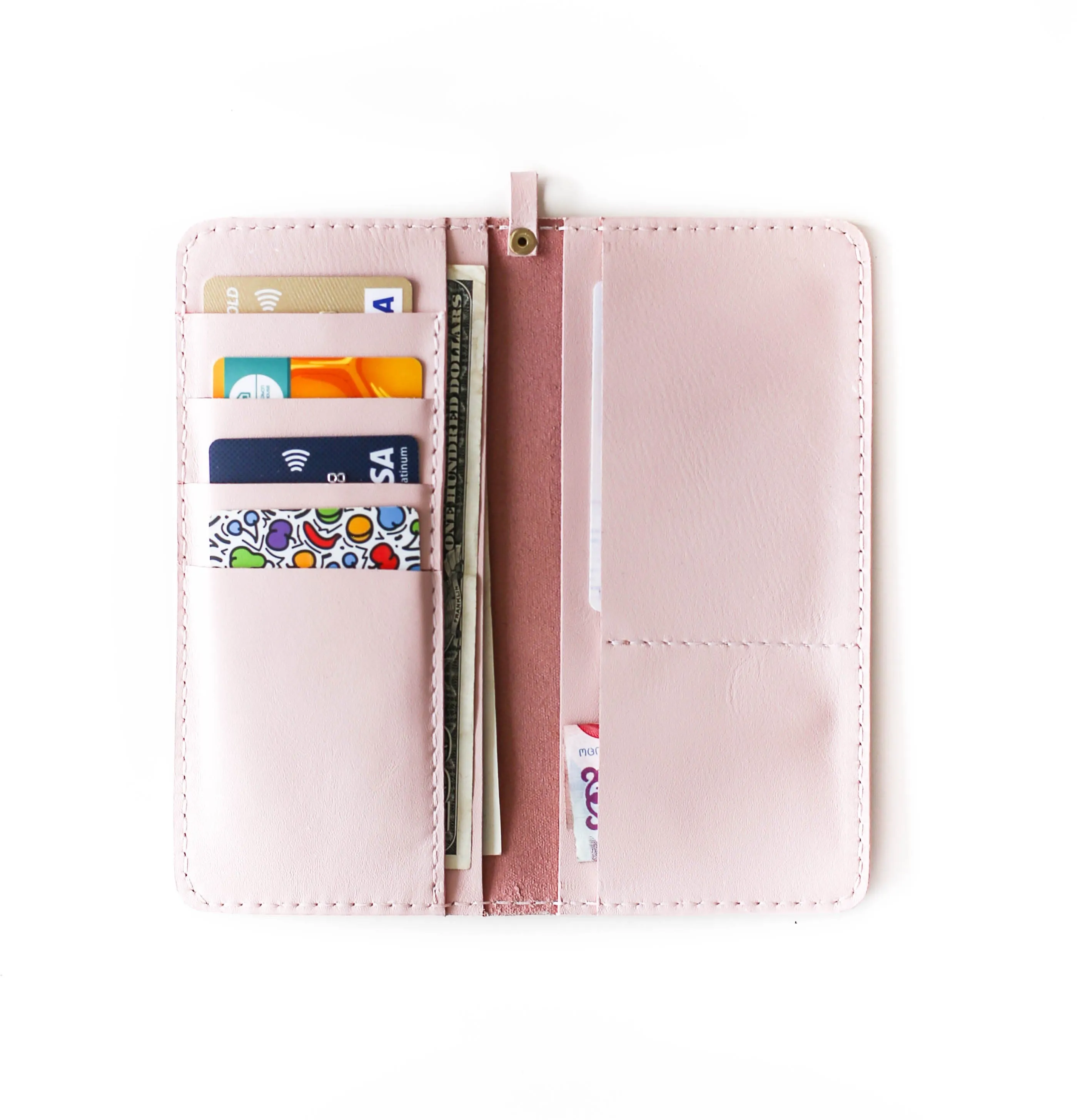 Women's Bifold Pink Leather Wallet - N01