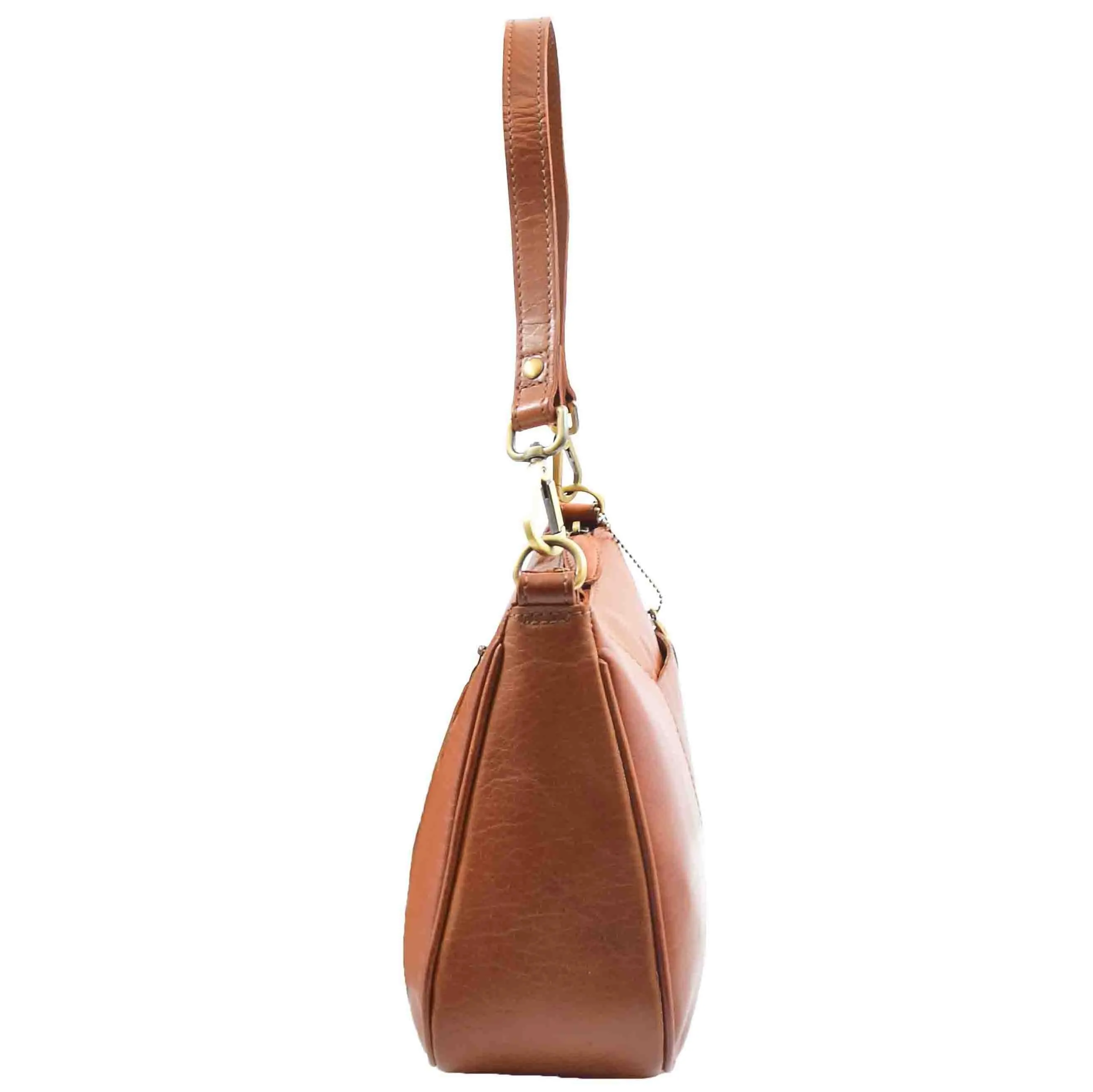 Womens Classic Leather Shoulder Cross Body Bag ATHENS Cognac