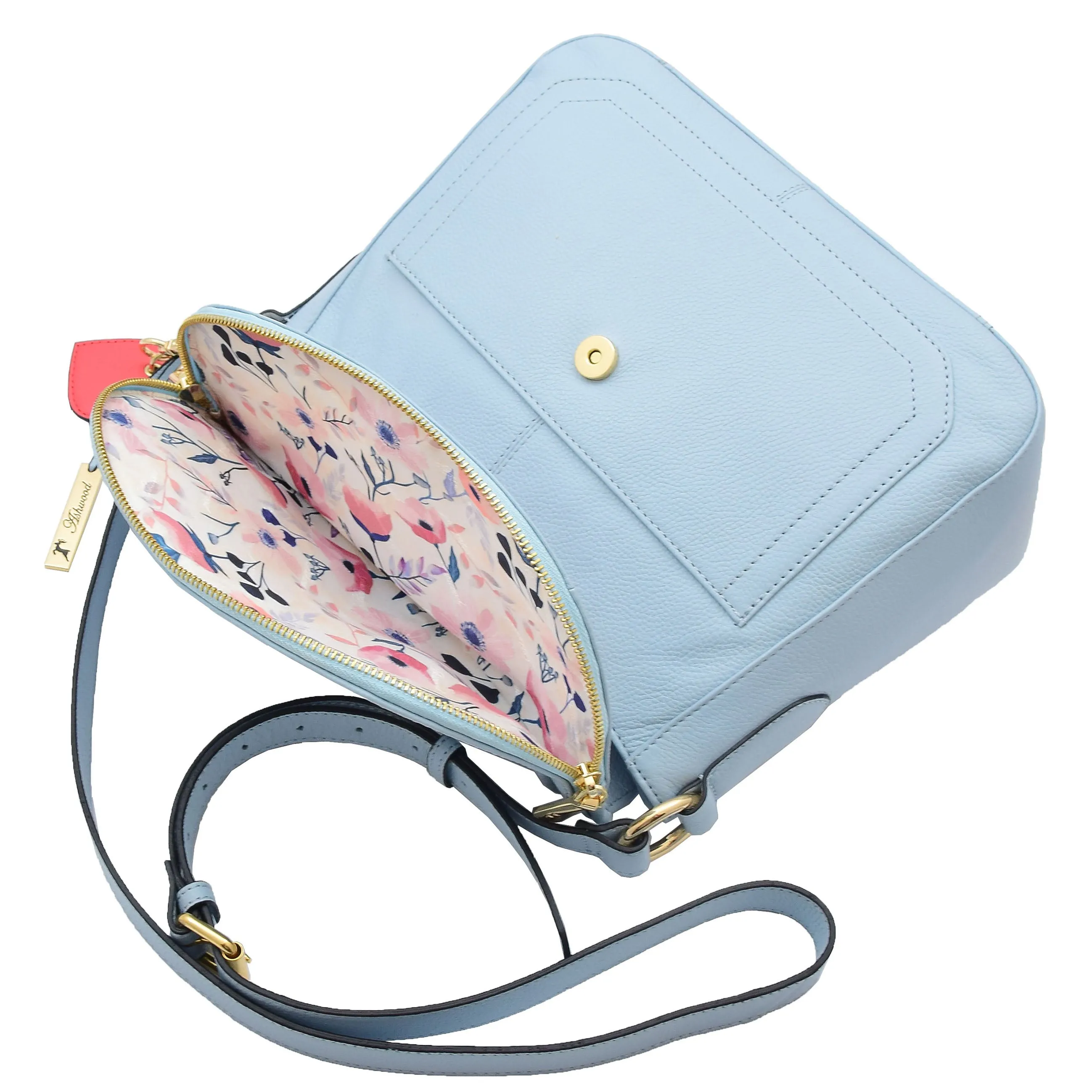 Womens Genuine Leather Crossbody Bag Work Casual Trendy Design Handbag Marielia Sky Blue