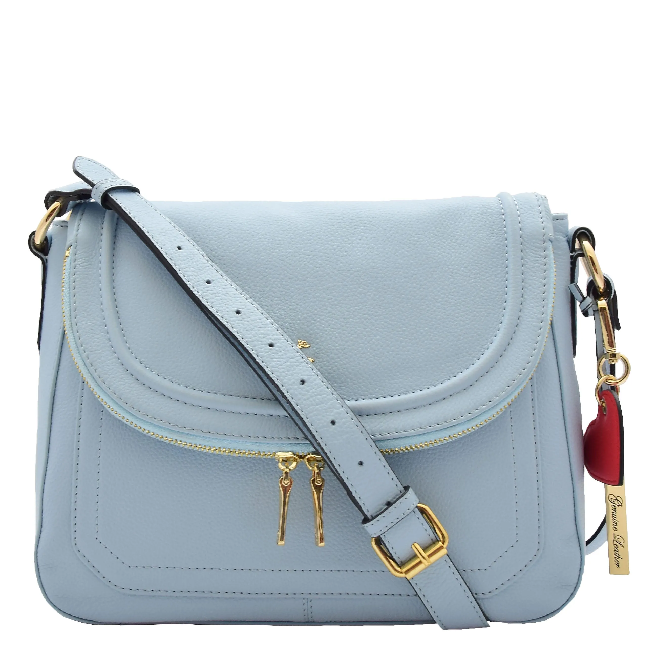 Womens Genuine Leather Crossbody Bag Work Casual Trendy Design Handbag Marielia Sky Blue