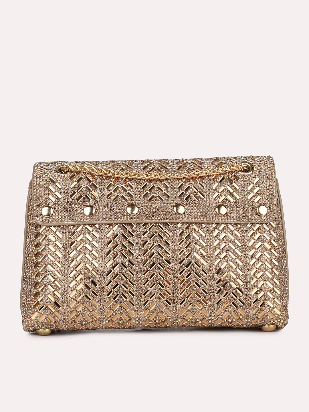 Womens Gold Embellished Sling Bag