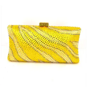 Women's yellow Satin Colorful Diamond Dinner Evening Bags Luxury Hot Drilling Shoulder Chain convex Clutch Bags