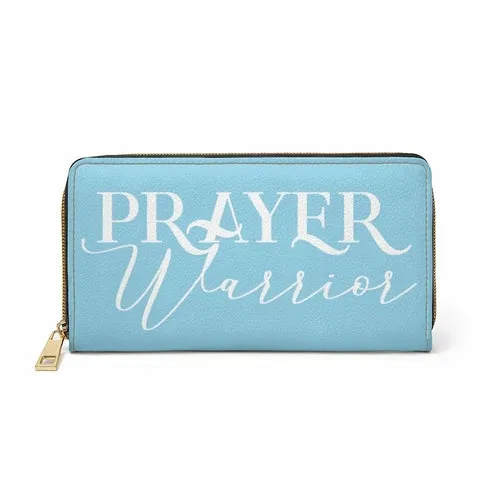 Wristlet Phone Wallet, Sky Blue and White Prayer Warrior Graphic Purse