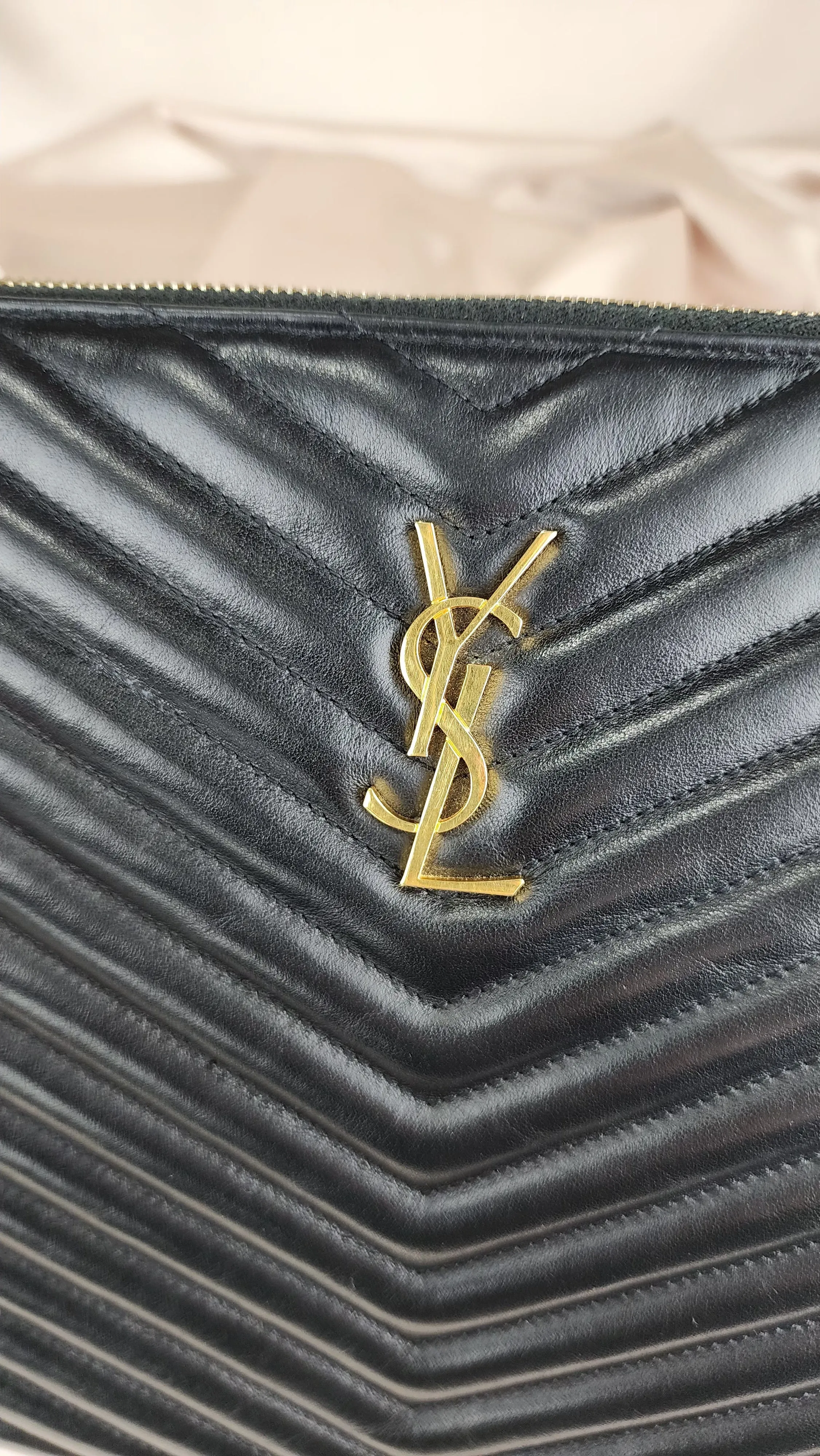 YSL V Stitch Large Leather Clutch