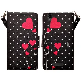 ZTE Max | N9520 | Boost Max Case, Wrist Strap Magnetic Flip Fold[Kickstand] Pu Leather Wallet Case with ID & Card Slots - Polka Dot Hearts