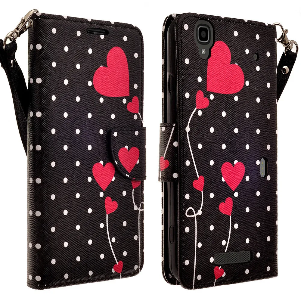 ZTE Max | N9520 | Boost Max Case, Wrist Strap Magnetic Flip Fold[Kickstand] Pu Leather Wallet Case with ID & Card Slots - Polka Dot Hearts