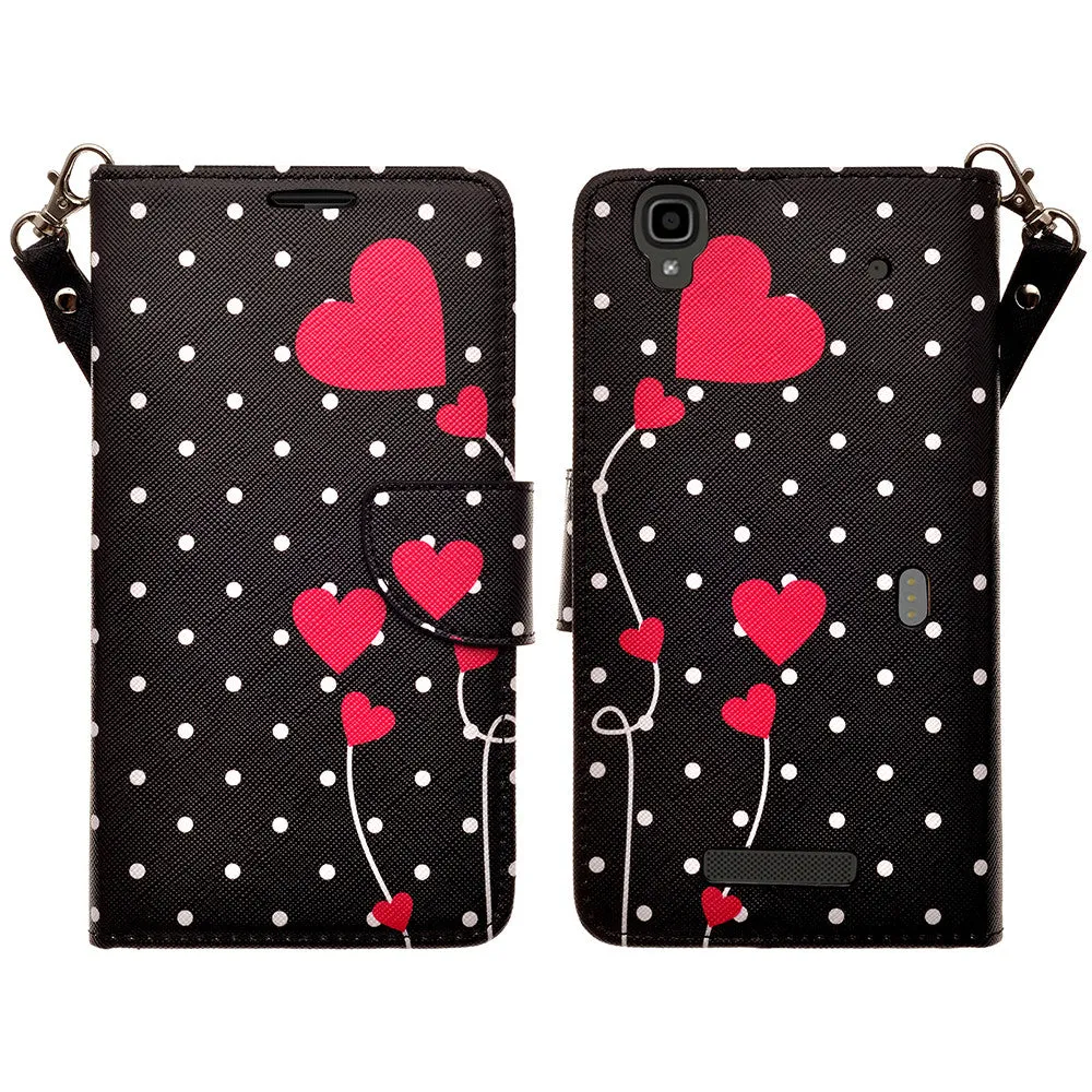 ZTE Max | N9520 | Boost Max Case, Wrist Strap Magnetic Flip Fold[Kickstand] Pu Leather Wallet Case with ID & Card Slots - Polka Dot Hearts