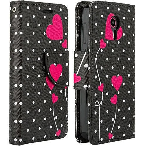 ZTE Prestige Case | ZTE Sonata 3 | ZTE Avid Plus | ZTE Avid Trio Pu Leather Magnetic Flip Fold[Kickstand] Wrist Strap Wallet Case with ID & Card Slots for ZTE Prestige/Sonata3/Avid/Avid Plus - Polka Dot Hearts